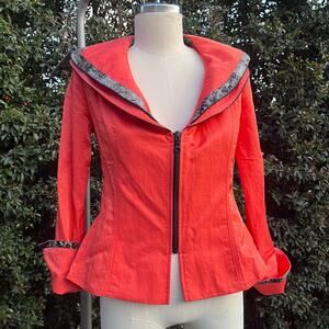 Vintage Design Today’s Orange Coral Nylon Wide Collar Zippered Jacket USA Made S